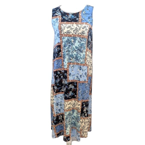 J. Jill | Floral Patchwork Maxi Dress w/ Pockets in Blue Multi | Small Petite - Picture 3 of 11